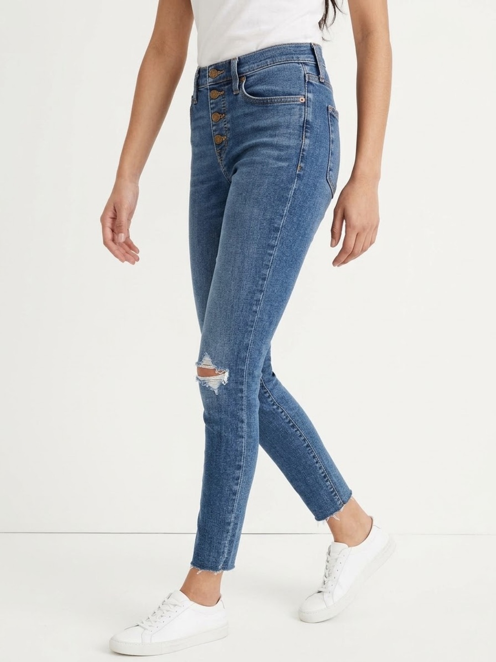 J.Crew 9" Mid-Rise Skinny Jeans Button Fly Distressed Raw Hem Size 27 #BM472